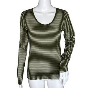 Gap Shirt Women Medium Green White Stripe T-Shirt Everyday Basic Casual‎ Minimal